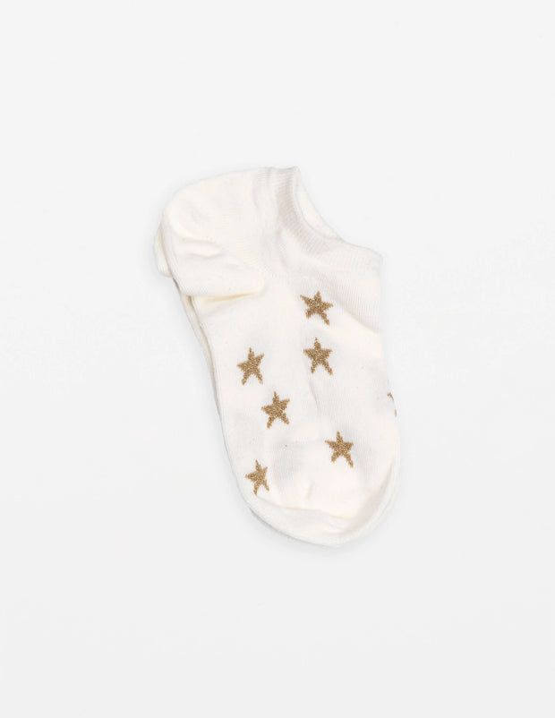 Stella + Gemma Socks - White With Gold Glitter Stars