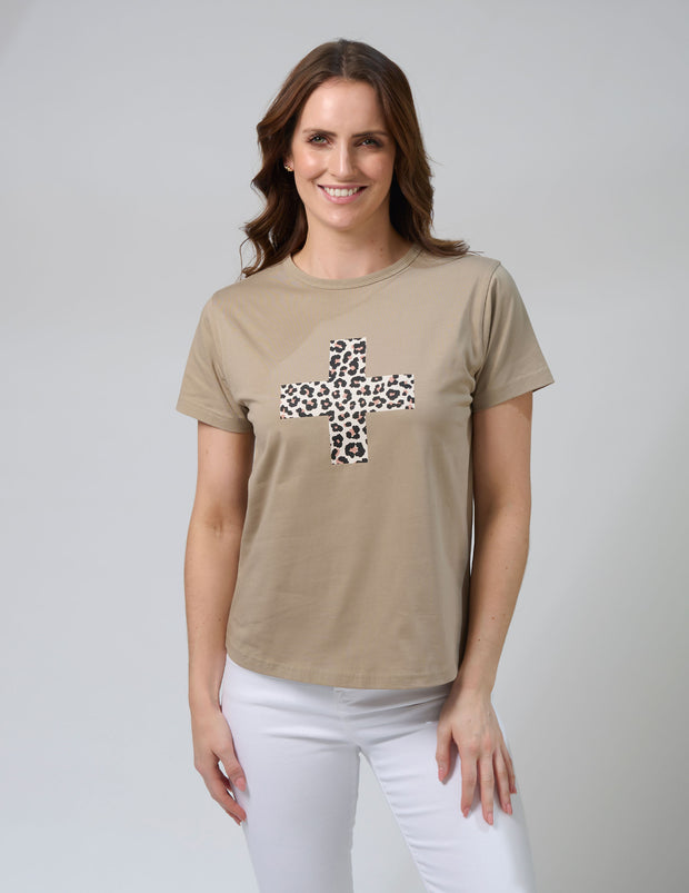 Stella + Gemma Ace Tee - Sage Leopard Cross
