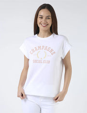 Stella + Gemma Cuff Sleeve T-Shirt - White Champagne Social