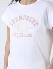 Stella + Gemma Cuff Sleeve T-Shirt - White Champagne Social