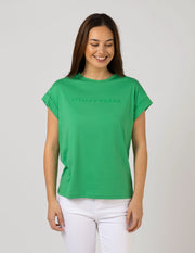 Stella + Gemma Cuff Sleeve T-Shirt - Green Embroidered Logo