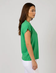 Stella + Gemma Cuff Sleeve T-Shirt - Green Embroidered Logo