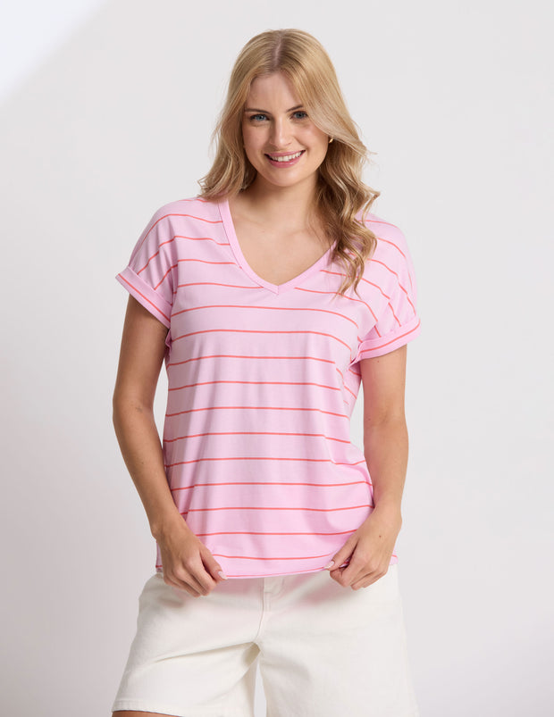Stella + Gemma Soho Cuff V Tee - Candy With Red Stripe