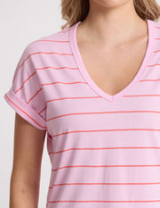 Stella + Gemma Soho Cuff V Tee - Candy With Red Stripe