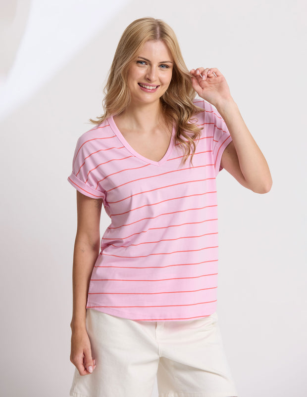 Stella + Gemma Soho Cuff V Tee - Candy With Red Stripe