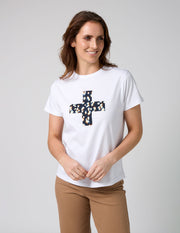 Stella + Gemma Ace Tee Leopard Cross - White