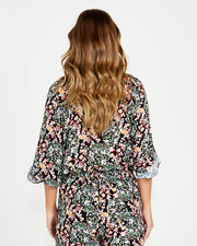 Sass June 3/4 Ruffle Sleeve Top - Patchwork Floral