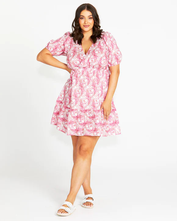 Sass Jemima Front Wrap Mini Dress - Pink Paisley