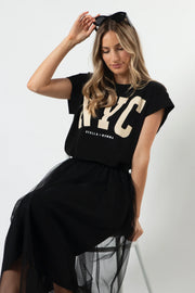 Stella + Gemma Cuff Sleeve T-shirt - Black NYC