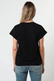 Stella + Gemma Cuff Sleeve T-shirt - Black With Silver Logo