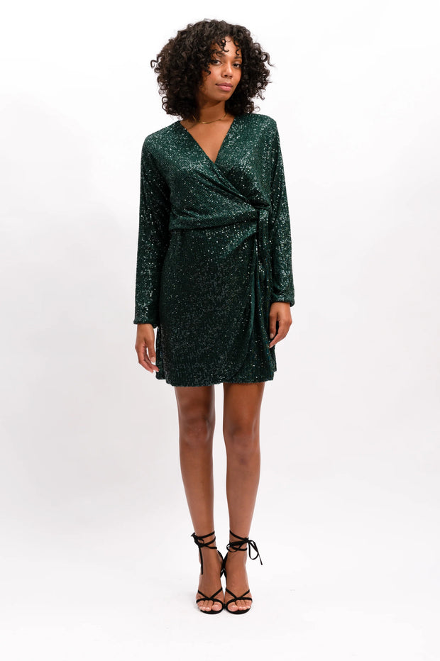 The Others Gloria Sequin Wrap Dress - Emerald