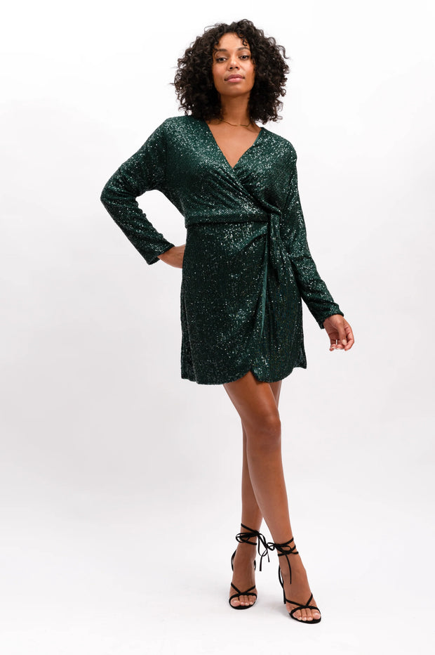 The Others Gloria Sequin Wrap Dress - Emerald