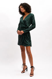 The Others Gloria Sequin Wrap Dress - Emerald