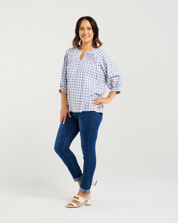 Zafina Hazel Top - Blue Check