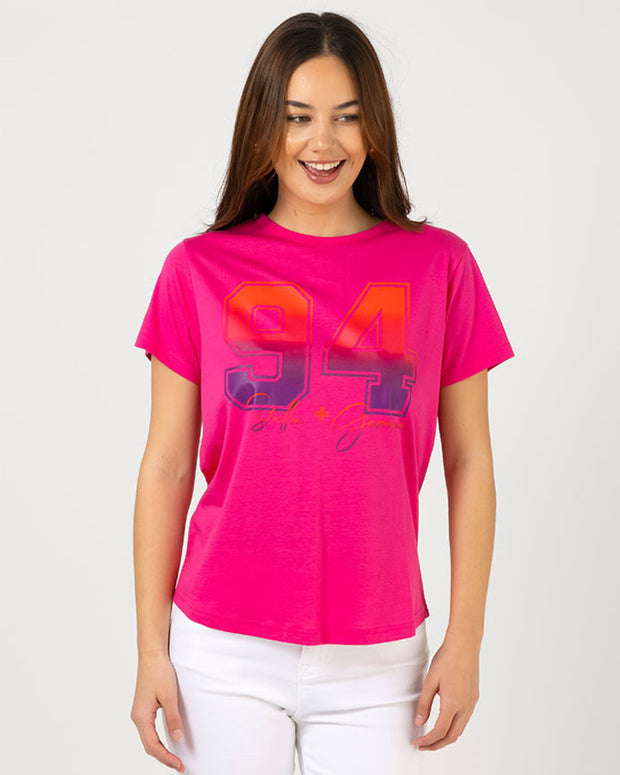 Stella + Gemma Ace Tee - Hot Pink Ombre Varsity