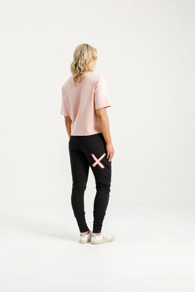 Home-lee Apartment Pants - Black with Blossom Berry X