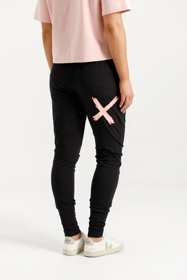 Home-lee Apartment Pants - Black with Blossom Berry X