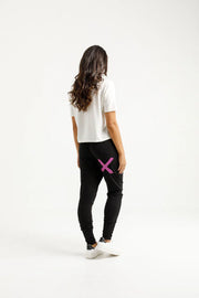 Home-lee Apartment Pants - Black with Candy Stripe Patterned X