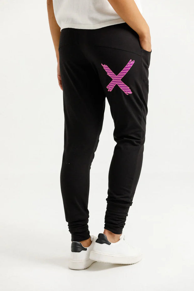 Home-lee Apartment Pants - Black with Candy Stripe Patterned X