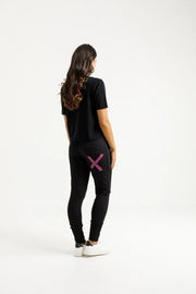 Home-lee Winter Weight Apartment Pants - Black with Orchid Damask X