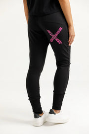 Home-lee Winter Weight Apartment Pants - Black with Orchid Damask X