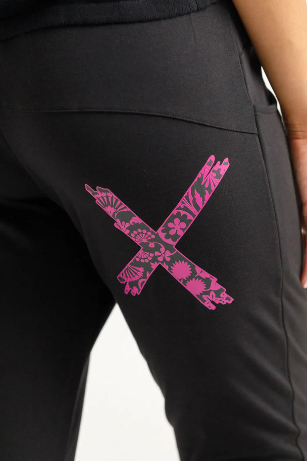 Home-lee Winter Weight Apartment Pants - Black with Orchid Damask X