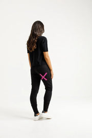 Home-lee Winter Weight Apartment Pants - Black with Orchid X