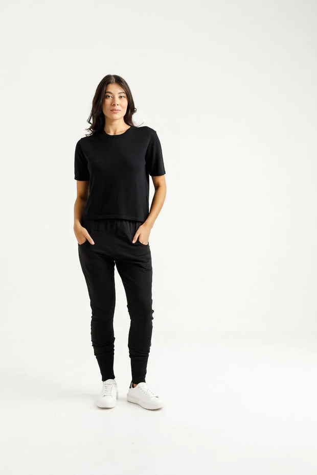 Home-lee Winter Weight Apartment Pants - Black with Orchid X