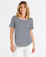 Betty Basics Ariana Tee - Navy Stripe/Pink