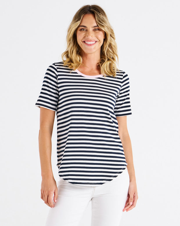 Betty Basics Ariana Tee - Navy Stripe/Pink