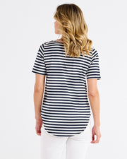 Betty Basics Ariana Tee - Navy Stripe/Pink