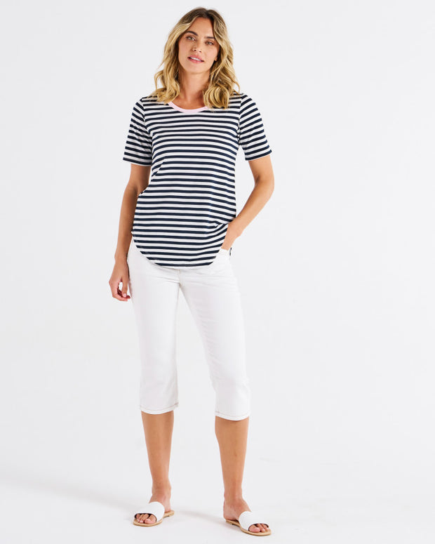 Betty Basics Ariana Tee - Navy Stripe/Pink