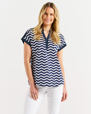 Betty Basics Bridie Tee - Navy Wave Stripe