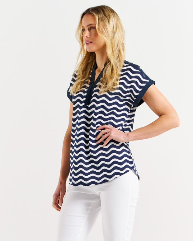 Betty Basics Bridie Tee - Navy Wave Stripe