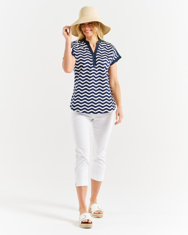 Betty Basics Bridie Tee - Navy Wave Stripe