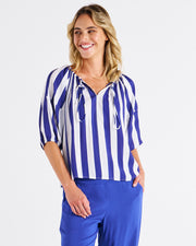 Betty Basics Camilla Blouse - Blue Stripe