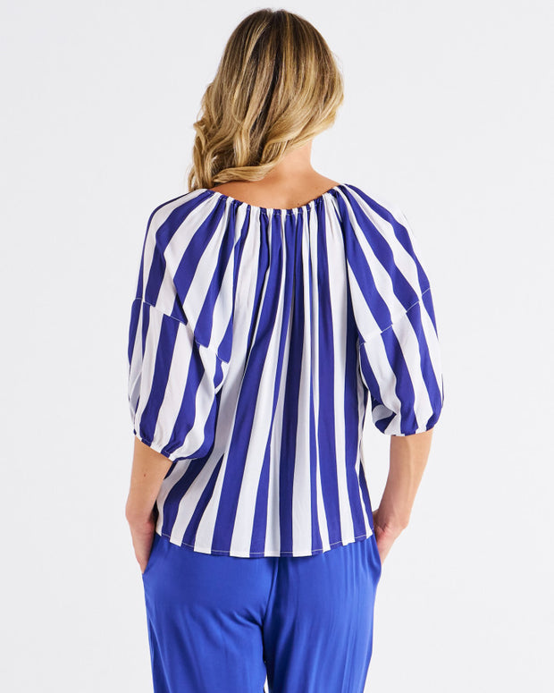 Betty Basics Camilla Blouse - Blue Stripe