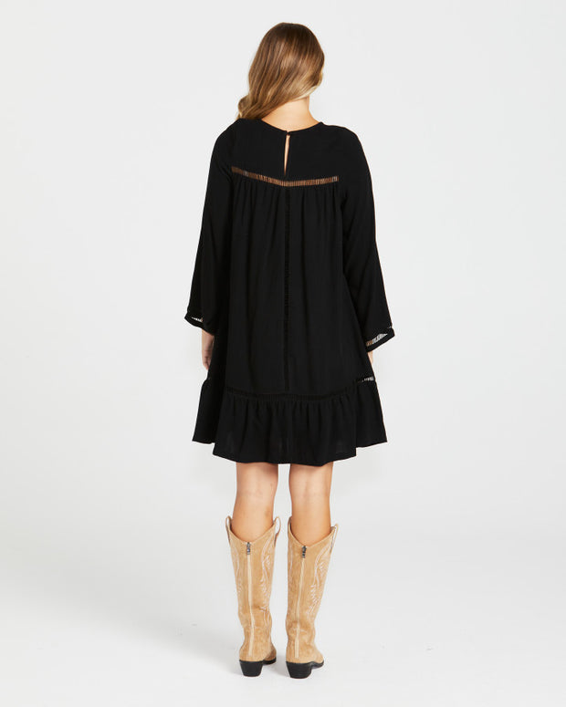 Sass Chapel Boho Trim Dress - Black