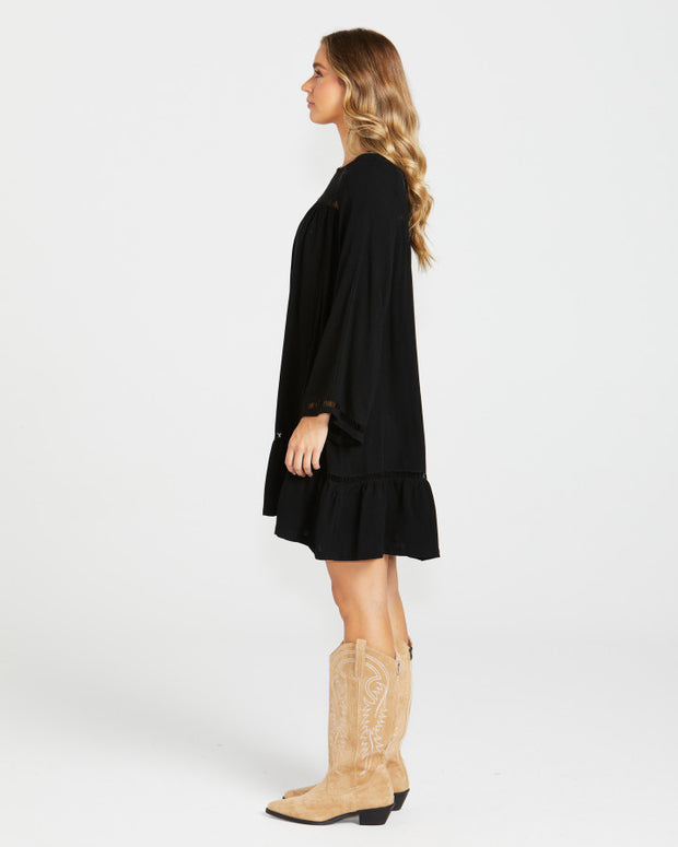 Sass Chapel Boho Trim Dress - Black