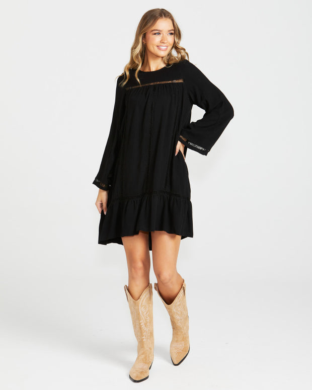 Sass Chapel Boho Trim Dress - Black