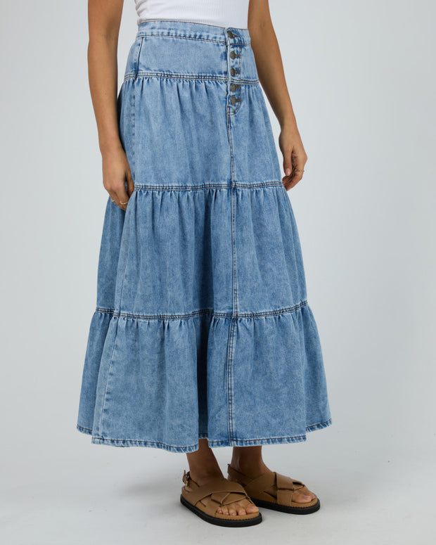 All About Eve Coco Denim Maxi Skirt - Light Blue