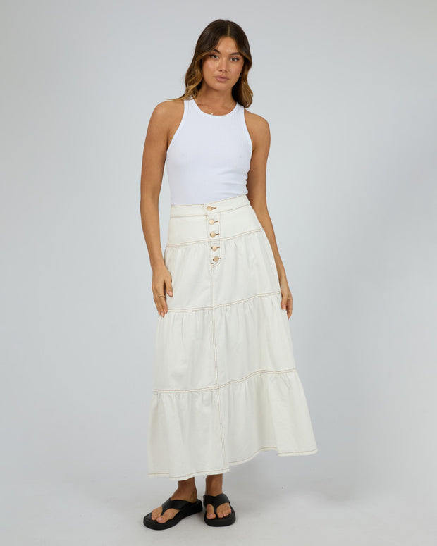 All About Eve Coco Denim Maxi Skirt - Vintage White