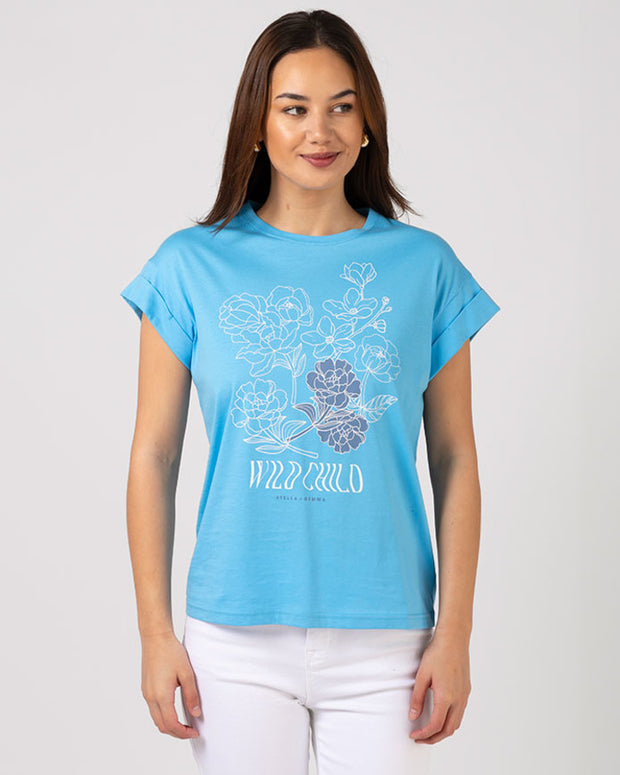 Stella + Gemma Ace Tee - Baby Blue Wild Child