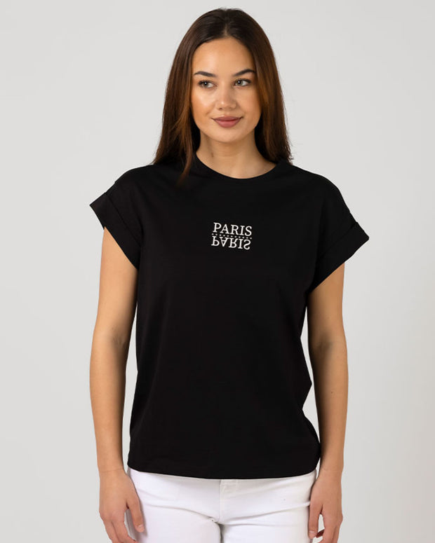 Stella + Gemma Cuff Sleeve T-shirt - Black Paris