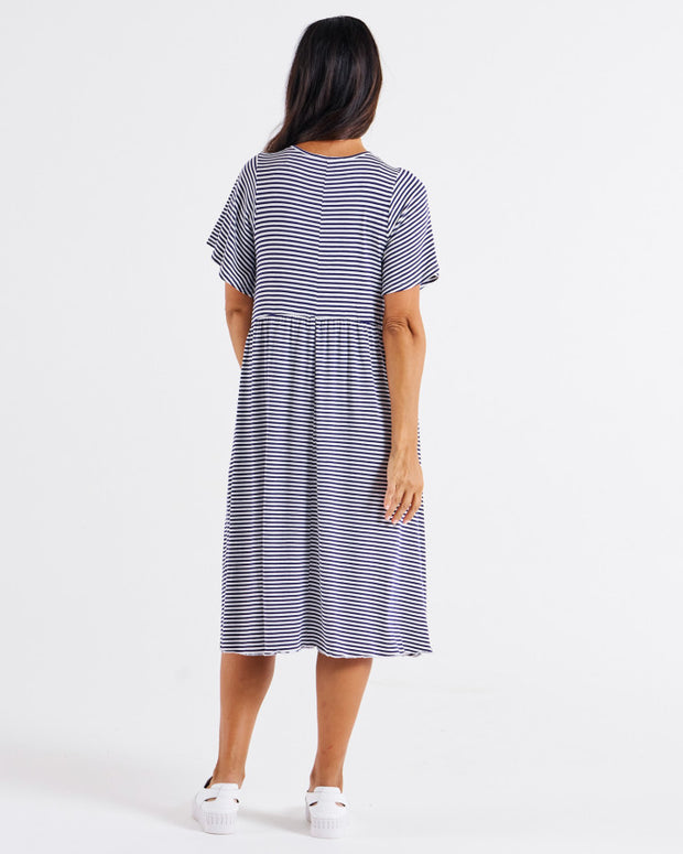 Betty Basics Donna Dress - Navy Blue/White Stripe