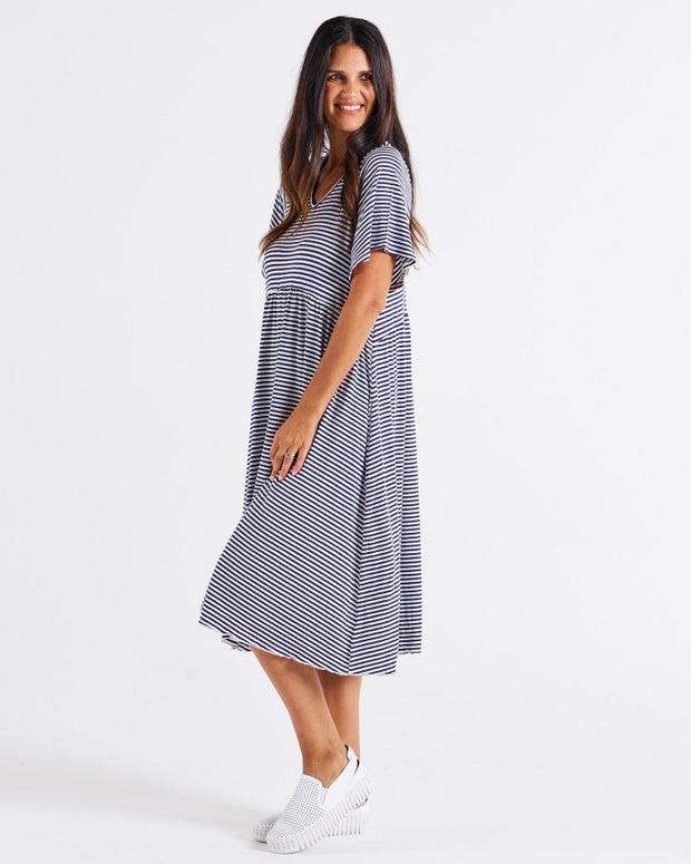 Betty Basics Donna Dress - Navy Blue/White Stripe