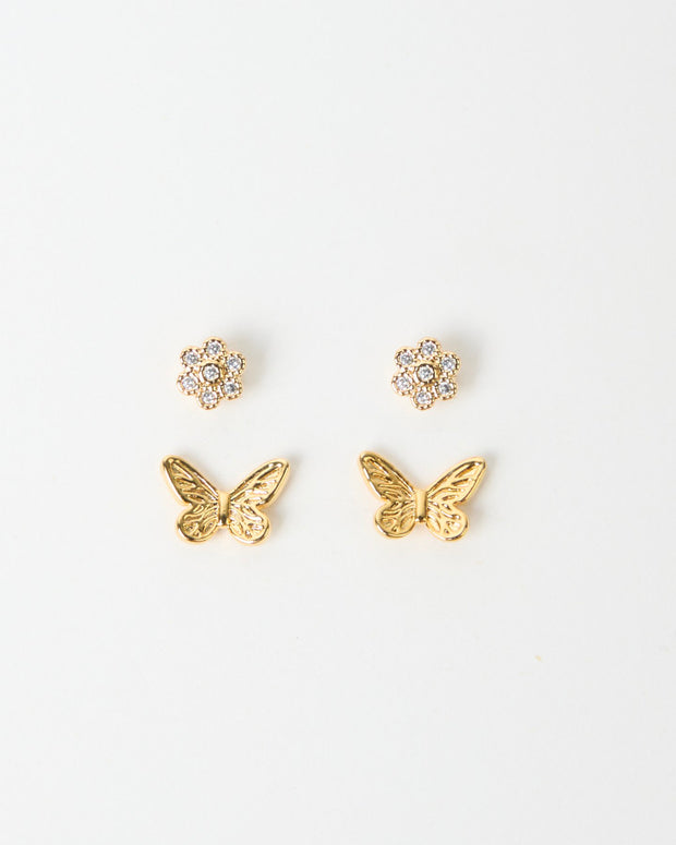 Stella + Gemma Earrings - Set of 2 Gold Flowers & Butterflies Gold Flowers & Butterflies