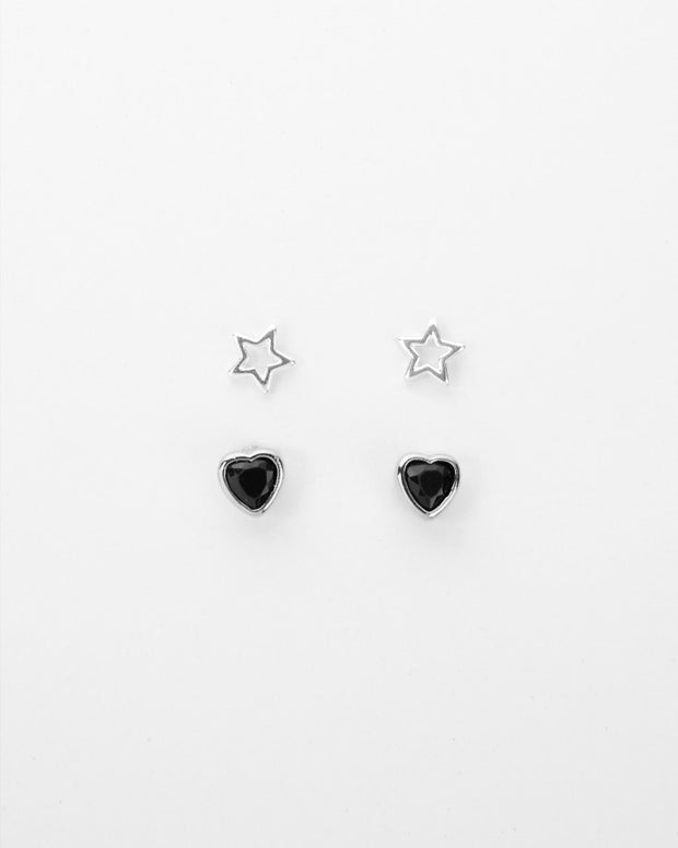 Stella + Gemma Earrings - Set of 2 Silver Stars & Hearts Silver Stars & Hearts