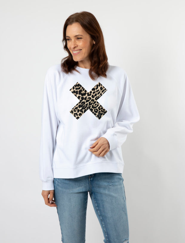Stella + Gemma Everyday Sweater - White Leopard Cross