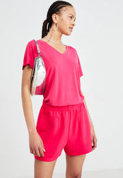 MSCH Fenya Modal V-Neck Tee - Rose Red